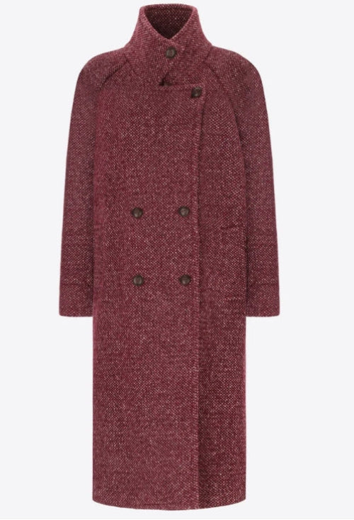 Cappotto Oversize Blasius in Lana Melange a Nido d’Ape vino