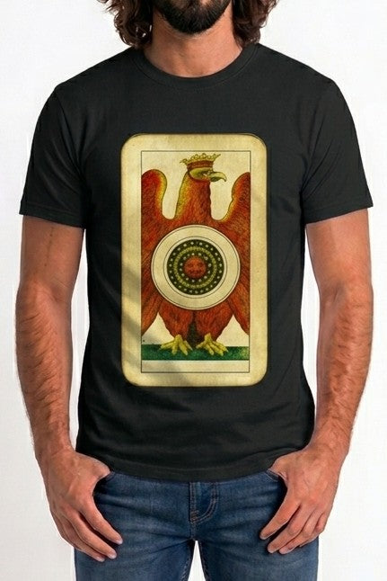 PATTERN TSHIRT MEZZA MANICA COTONE stampa ASSO DENARI col NERO