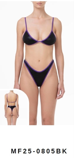ME FUI BIKINI MF25 0805 BK NERO E VIOLA A PERIZOMA TG M