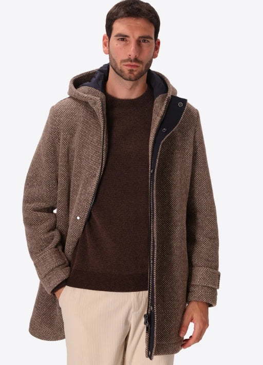 DISTRETTO12 Parka Blasius in Misto Lana Punto Chicco Tortora