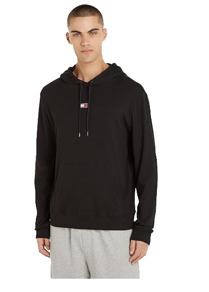 TOMMY HILFIGER Tommy Jeans Felpa Uomo Regular Rib con Cappuccio, Nero (Black), UM02964
