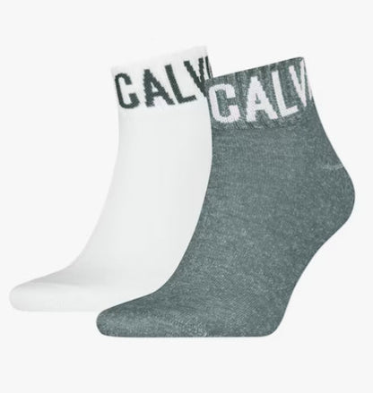 CALVIN KLEIN 2PACK CALZE - QUARTER - SPUGNA bianco/verde