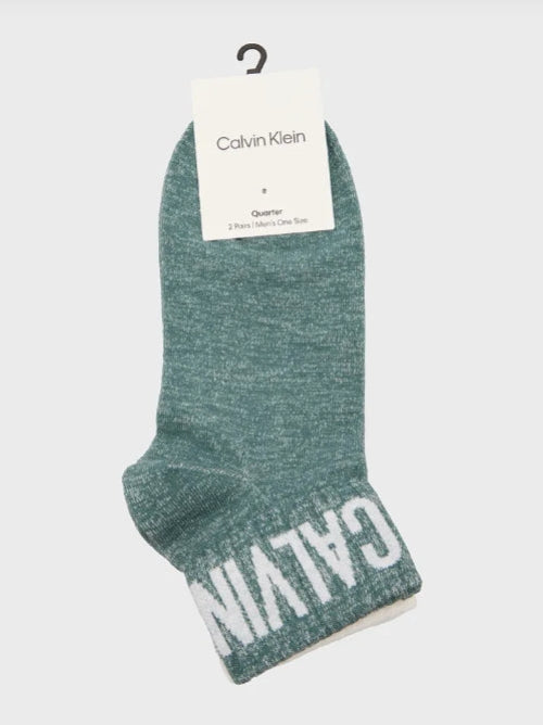 CALVIN KLEIN 2PACK CALZE - QUARTER - SPUGNA bianco/verde