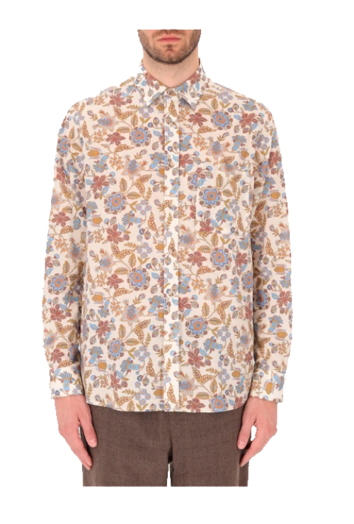DISTRETTO12 Camicia Forte in Cotone Stampa Floreale con Taschino