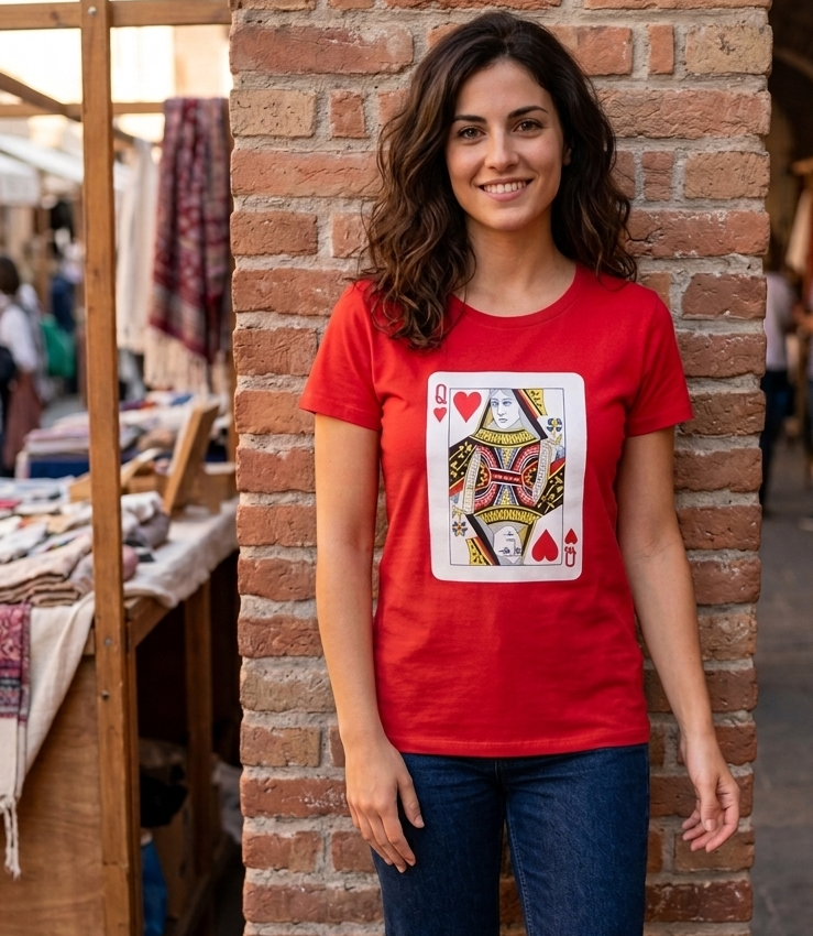 PATTERN DONNA T SHIRT REGINA DI CUORI ROSSA