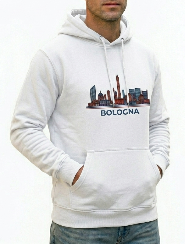 PATTERN PER BOLOGNA FELPA CON CAPPUCCIO SKYLINE BOLOGNA col BIANCO