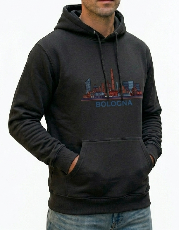 PATTERN PER BOLOGNA FELPA CON CAPPUCCIO SKYLINE BOLOGNA col NERO