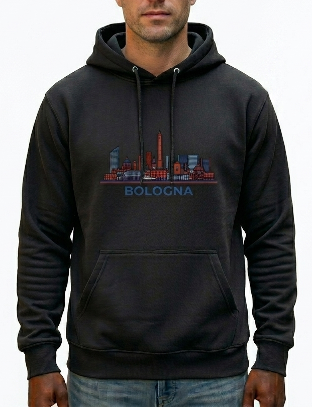 PATTERN PER BOLOGNA FELPA CON CAPPUCCIO SKYLINE BOLOGNA col NERO