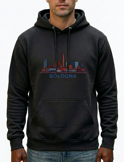 PATTERN PER BOLOGNA FELPA CON CAPPUCCIO SKYLINE BOLOGNA col NERO