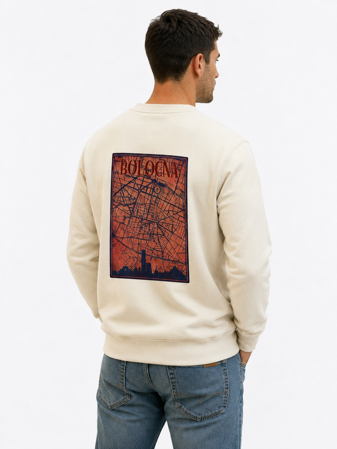 PATTERN PER BOLOGNA FELPA GIROCOLLO STAMPA MAPPA BOLOGNA SCHIENA col OFF-WHITE