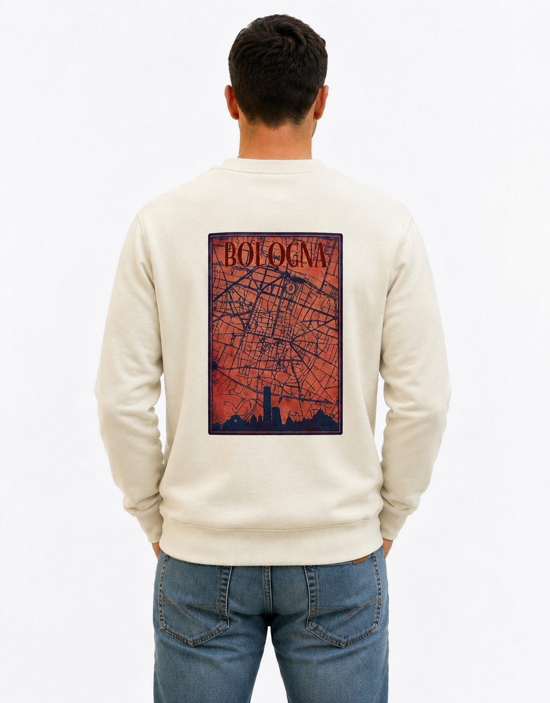 PATTERN PER BOLOGNA FELPA GIROCOLLO STAMPA MAPPA BOLOGNA SCHIENA col OFF-WHITE