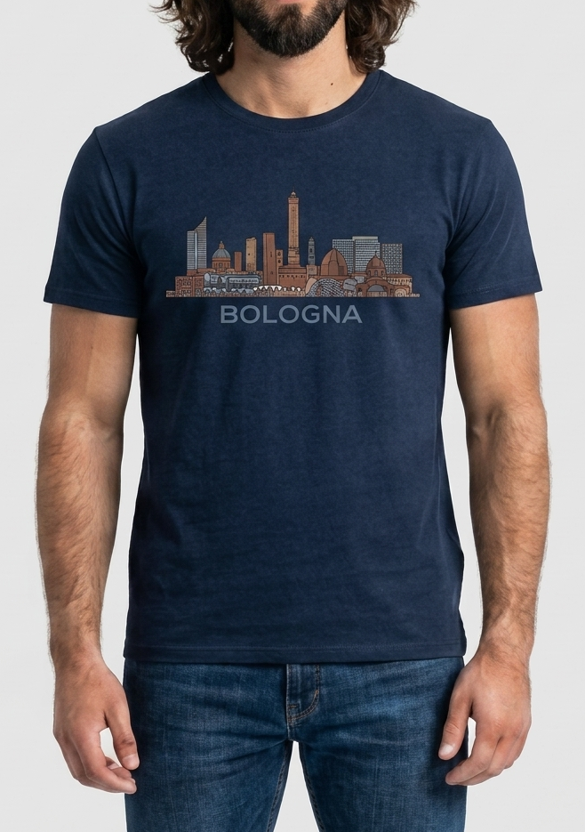 PATTERN PER BOLOGNA TSHIRT COTONE SKYLINE BOLOGNA BLU