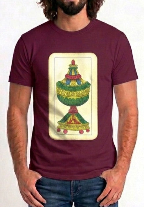PATTERN TSHIRT MEZZA MANICA COTONE stampa ASSO COPPE col BURGUNDY