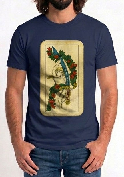 PATTERN TSHIRT MEZZA MANICA COTONE stampa ASSO SPADE col BLU NAVY