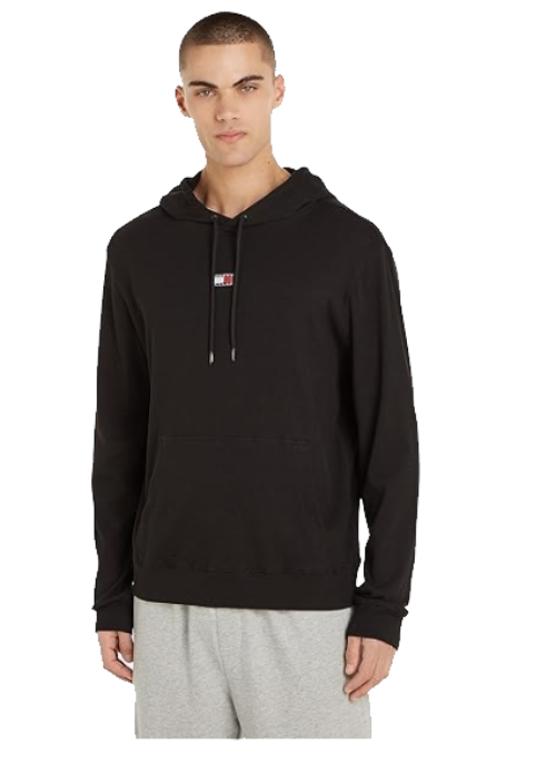 TOMMY HILFIGER  Felpa Uomo Regular Rib con Cappuccio Nero  UM02964
