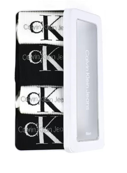 CALVIN KLEIN BOX 4 PAIA CALZE SPUGNA bianco/nero