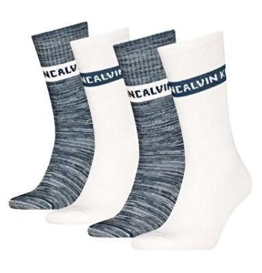 CALVIN KLEIN BOX 4 PAIA CALZE SPUGNA bianche/azzurre
